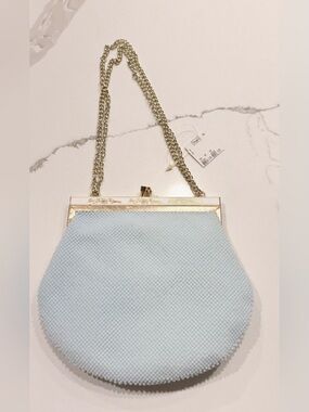NWT Vintage Sears Light Blue Beaded Handbag Gold Frame Chain Clutch⁠
